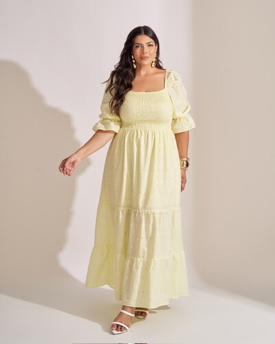 Foto Vestido longo algodao com elastex floresta kayla