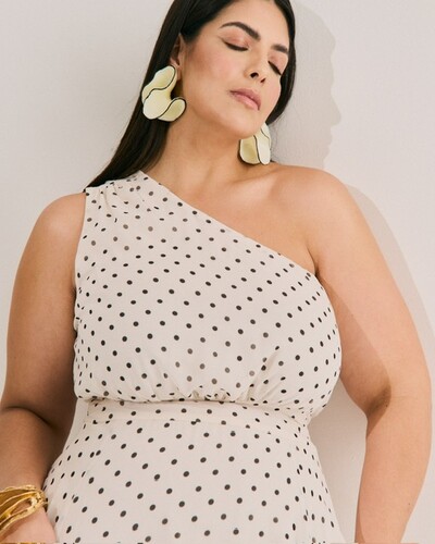 FotoVestido midi um ombro poa quebela