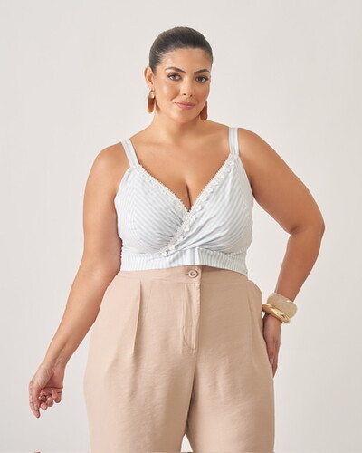 FotoCamisa listrada+cropped com renda kayla