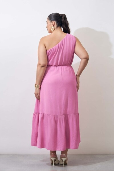 Fotovestido um ombro midi com fivela organica kayla