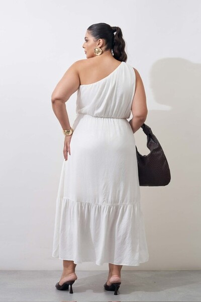 Fotovestido um ombro midi com fivela organica kayla