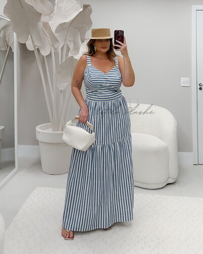 Foto vestido stripes em sarjado brunf