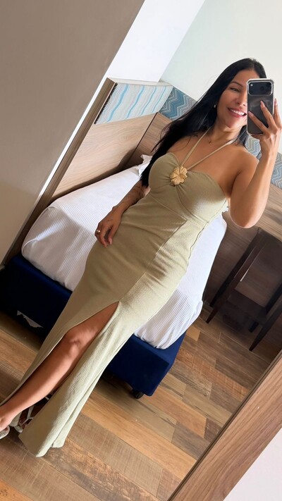 Foto pre venda vestido divina com elastano fivela organic tellos