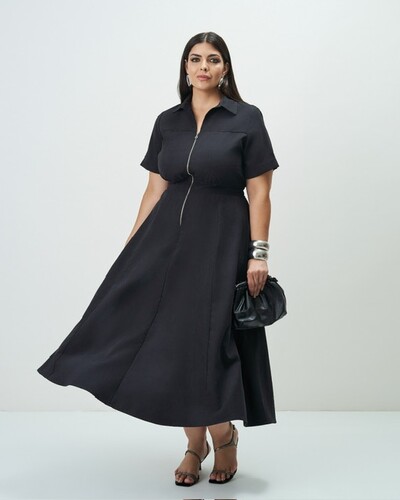 Foto vestido evase com ziper frontal quebela