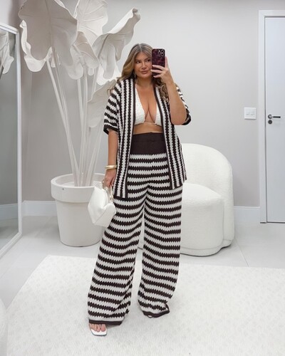 Foto Conjunto listras tricot kimono+calca planet0