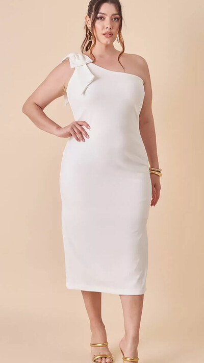 Fotovestido um ombro lace midi nara alfaiataria scuba crepe com elastano upper