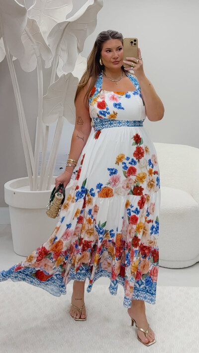 Foto Pre venda vestido floral midi barrado quebela