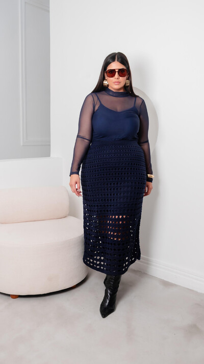 Foto Saia tricot modal colmeia midi planet