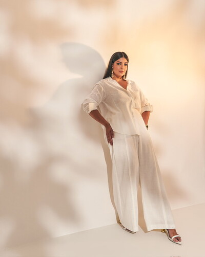 Fotoconjunto camisa e calca linho quebela