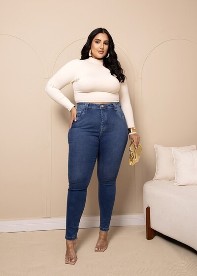 Foto calca jeans skinny com cinta compressora interna fofi