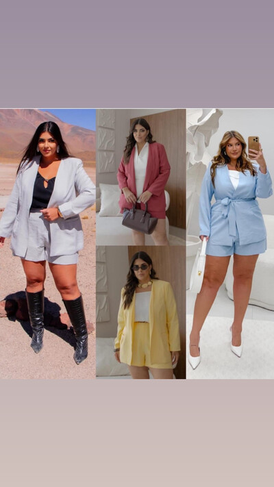 Foto conjunto blazer alongado e faixa + shorts hotpink