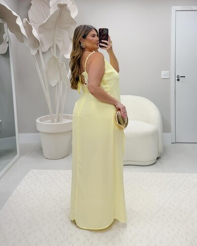 Fotopre venda vestido longo decote v crepe rosamili