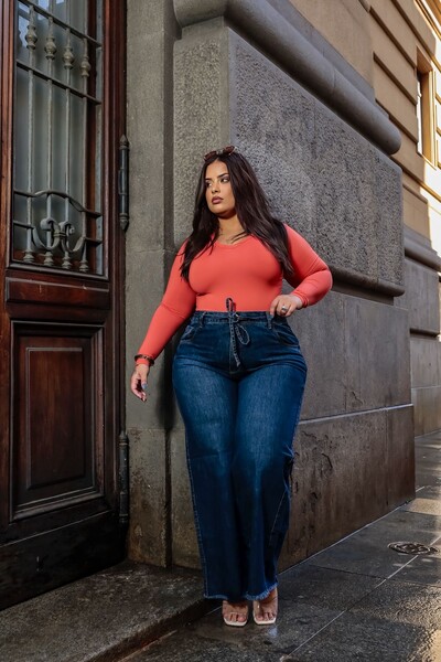 Foto calca wideleg cordao jeans escuro
