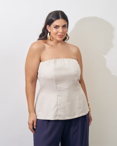 Foto blusa tomara que caia alfaiataria risca de giz kayla