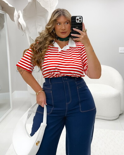 Foto PROMO Blusa polo malha em viscose e elastano listra kayla