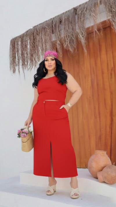 Foto conjunto viscose sarjada saia midi + cropped elastex nah