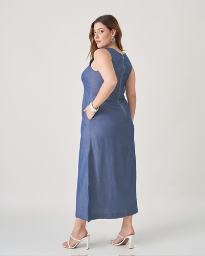 Fotovestido jeans denim spander com ziper costas upper