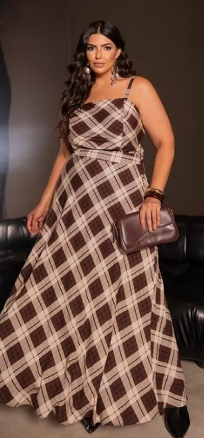 Foto pre venda conj top + saia longa xadrez divas