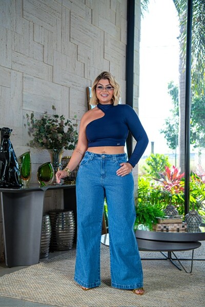 Foto calca jeans blue widleg flavia