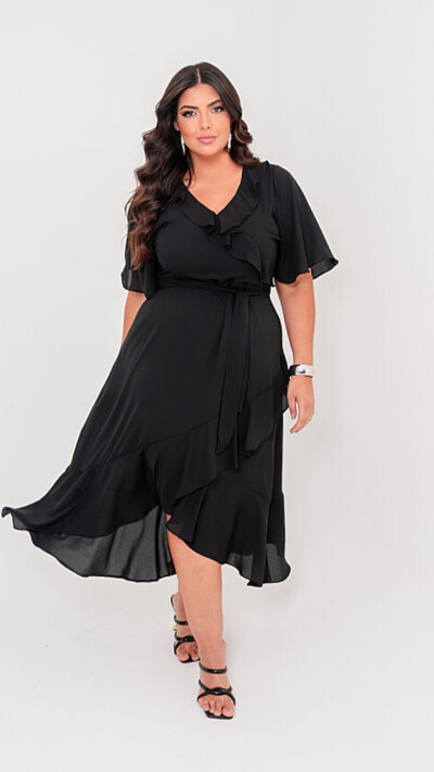 Foto vestido midi com babados crepe predil
