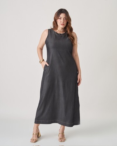 Foto vestido jeans denim spander com ziper costas upper