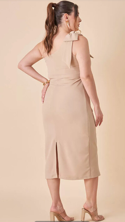 Fotovestido um ombro lace midi nara alfaiataria scuba crepe com elastano upper