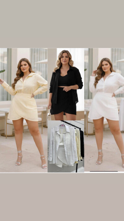 Foto trijunto cropped liso +camisa lasie e saia shorts lasie hotpink