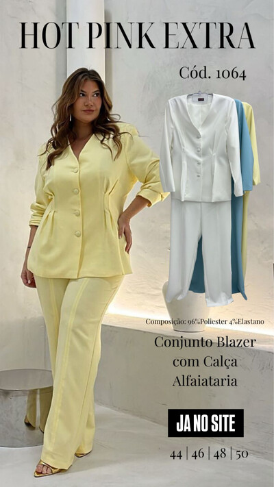 Foto conjunto blazer botoes e calca classic alfaiataria hotpink