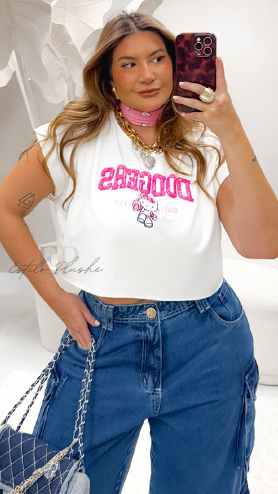 Foto Blusa cropped midi malha moletinho hello kitty bordado plus