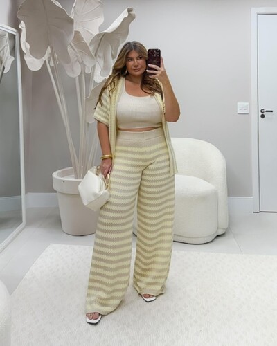 Foto Conjunto listras tricot kimono+calca planet0