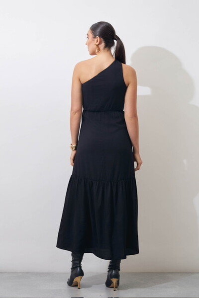 Fotovestido um ombro midi com fivela organica kayla