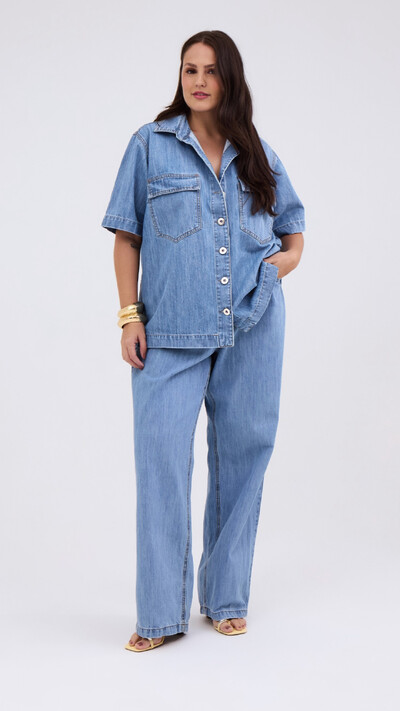 Foto calca reta jeans feminina plus azul claro izzat