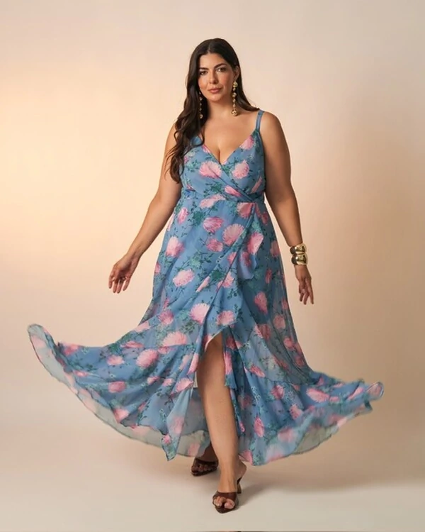 vestido floral chiffon celeste kayla
