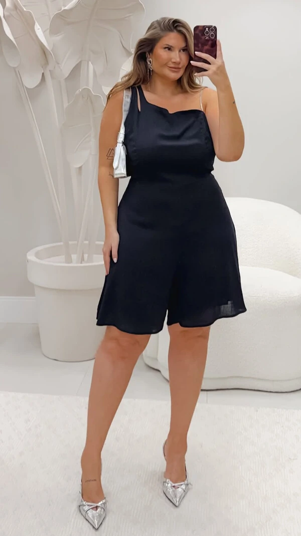 pre venda macaquinho glamour um ombro black milanjus