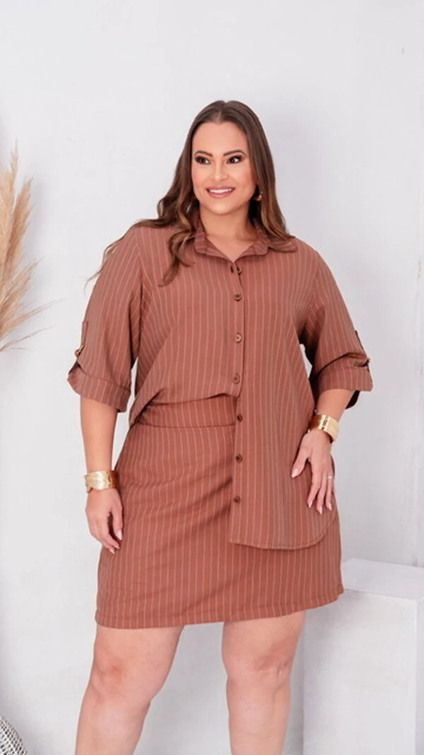 Conjunto listras alfaiataria camisa e saia predil