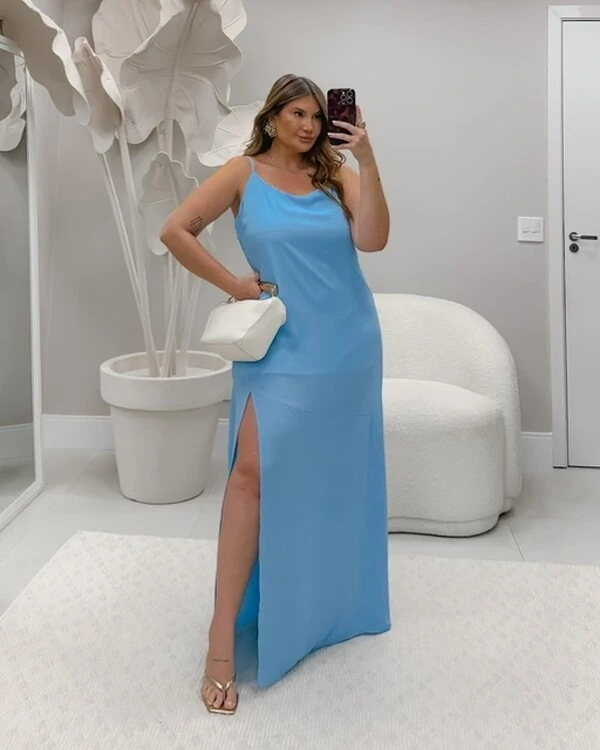 pre venda vestido longo decote v crepe rosamili