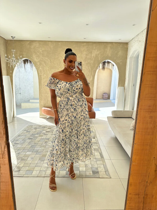 vestido midi floral quebela