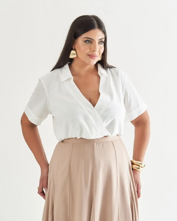 camisa linho transpasse quebela