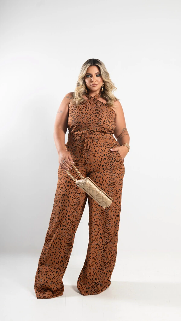 pre venda calca reta crepe italy animal print sutileza milan