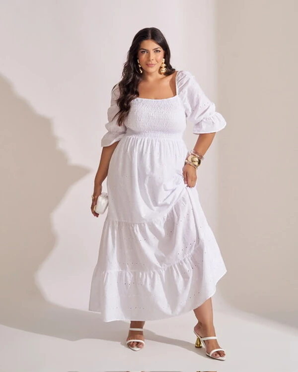 Vestido longo algodao com elastex floresta kayla