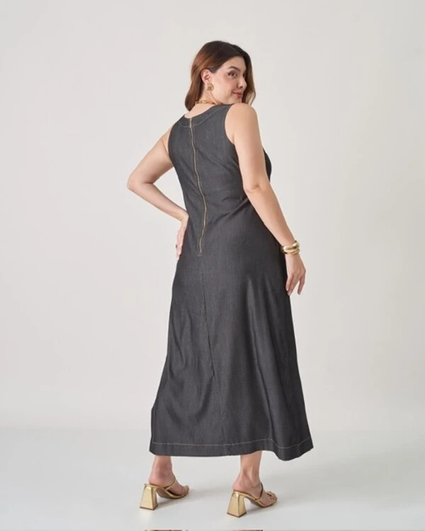 vestido jeans denim spander com ziper costas upper