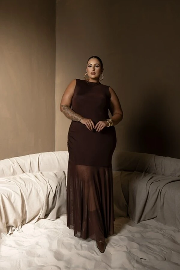 pre venda vestido longo tule poliamida drapeado divas