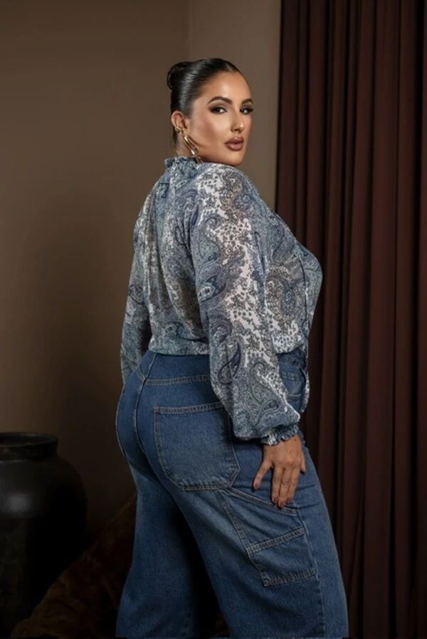 pre venda blusa crepe etnico com manga elastex divas