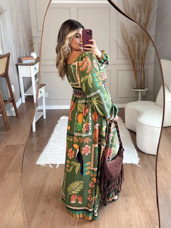 Vestido longo viscolinho estampa exclusiva fabi libe