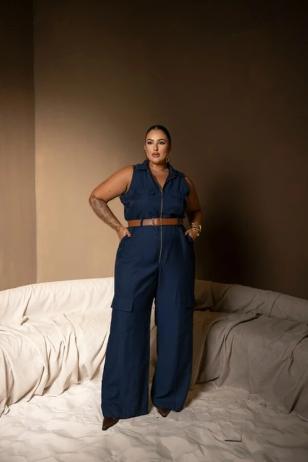 pre venda macacao cargo alfaiataria com cinto divas