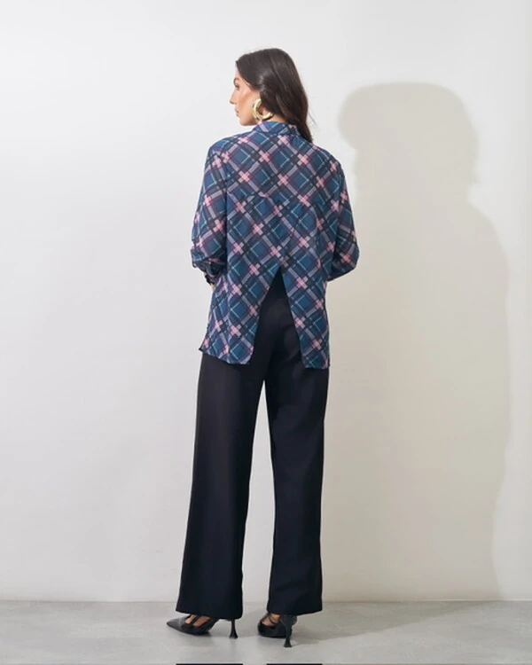 camisa linda crepe xadrez kayla