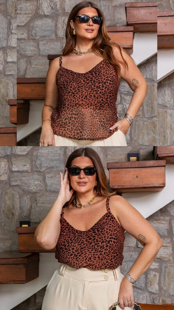 pre venda regata alca crepe animal print mr fr