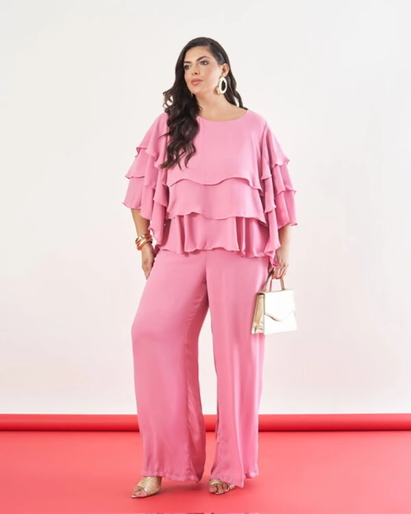 Calca ariele longo chiffon crepe e shorts forro kayla