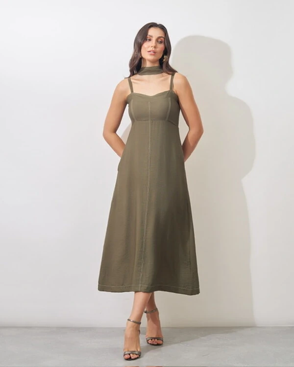 vestido viscose poliamida prespontado faixa elisabeth kayla