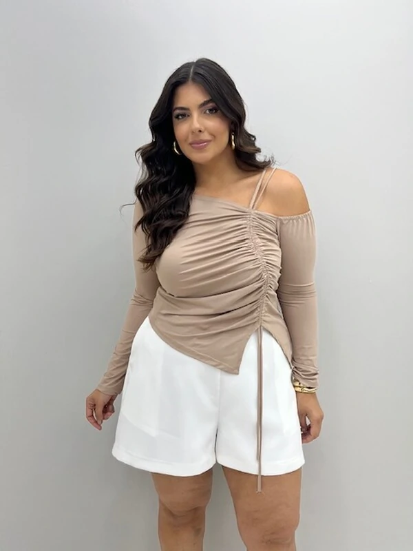 blusa malha poliamida colise assimetrica hotpink